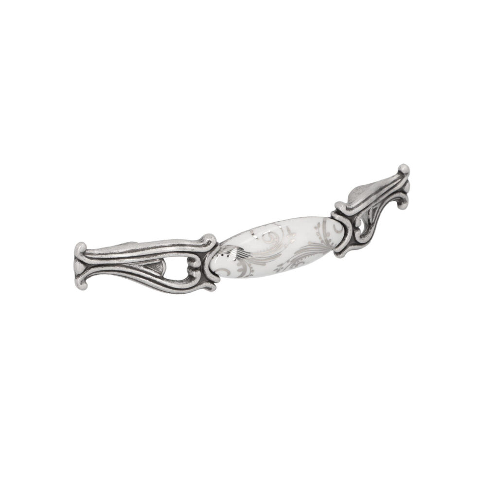 Poignée pour meubles en zamac et Porcelaine Entraxe 96mm Vieil argent brillant - Gris / argent, Zamak