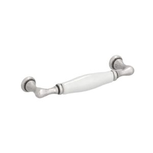 Poignée pour meubles en zamac et porcelaine Entraxe 96mm Vieil argent brillant - Gris / argent, Zamak