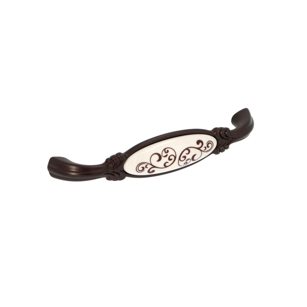 Poignée pour meubles en zamac et Porcelaine Entraxe 128mm Brun alu Lot de 6 - Marron, Zamak