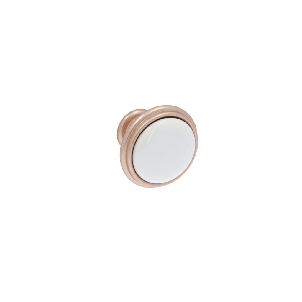 Bouton pour meubles en zamac et Porcelaine Diamètre 35mm Or mat rose Lot de 25 - Zamak