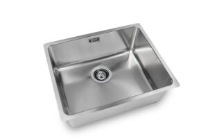 Évier de cuisine, 1 bac, inox satiné. - Gris / argent, Acier inoxydable