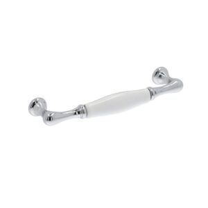 Poignée pour meubles en zamac et porcelaine Entraxe 128mm chrome poli - Gris / argent, Zamak