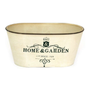 Jardinière ovale en métal peint beige 19x10 x h9cm - Fer