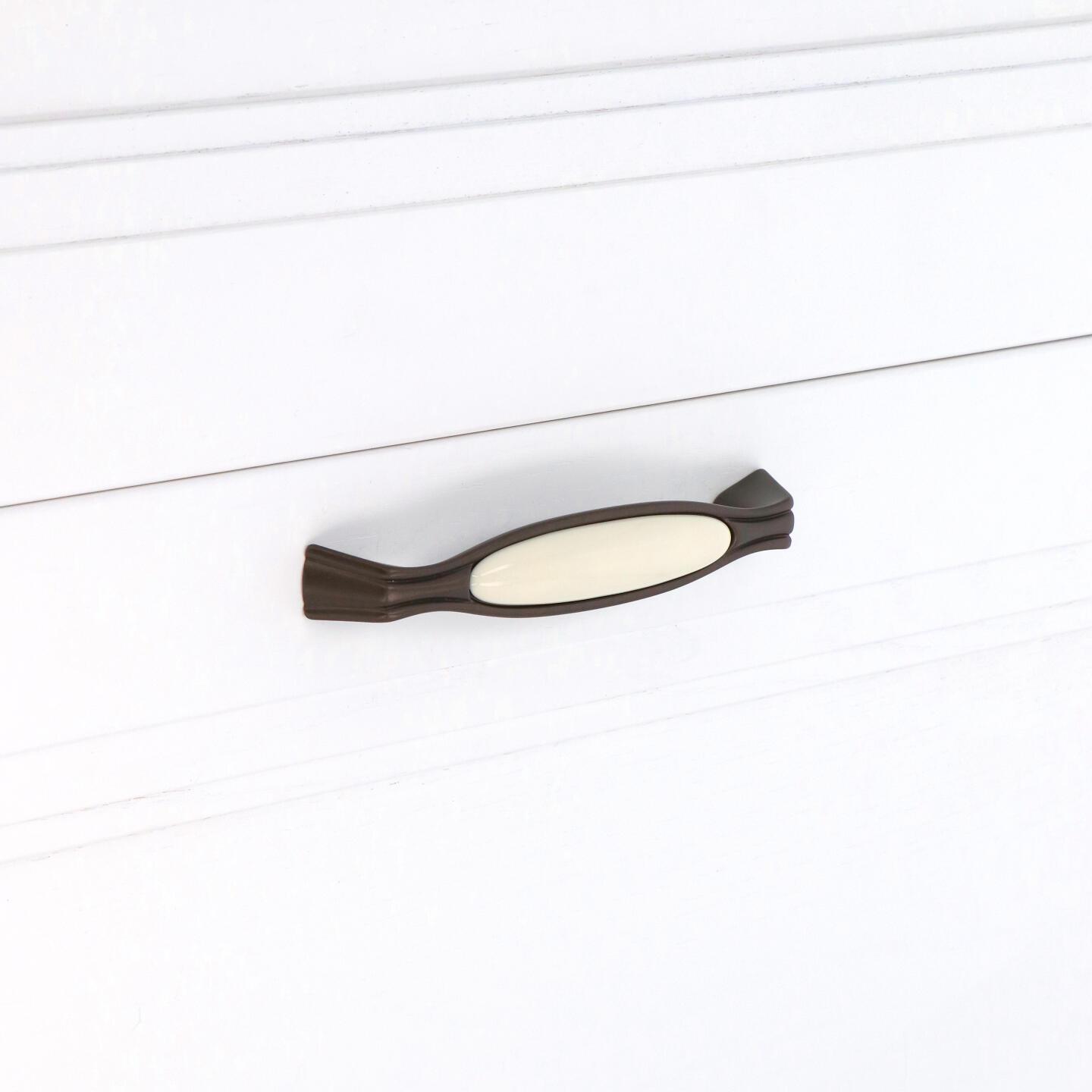 Poignée pour meubles en zamac et Porcelaine Entraxe 128mm Brun alu - Marron, Zamak - imagine 5