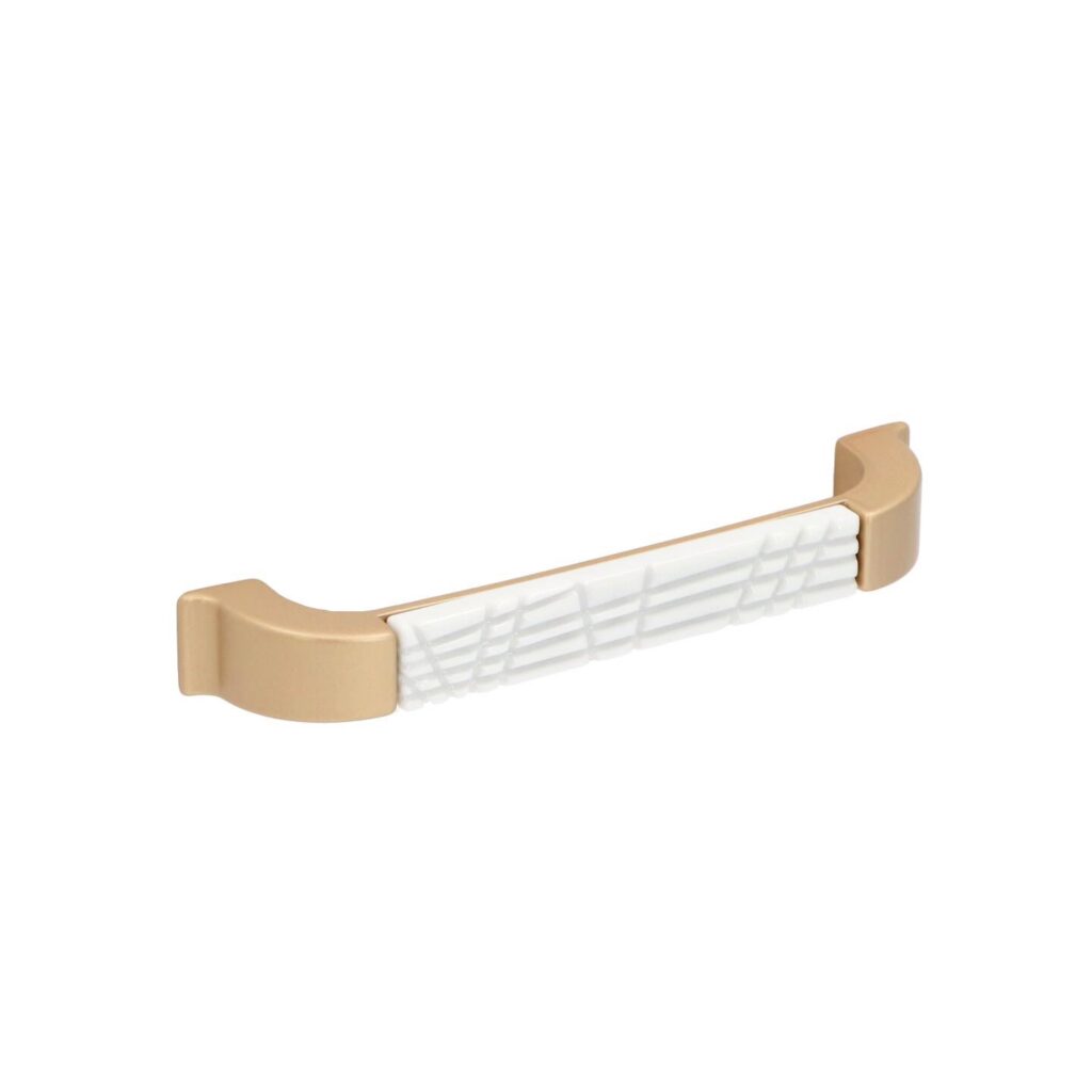 Poignée pour meubles en zamac et porcelaine Entraxe 128mm Alucover laiton Lot de 6 - Jaune / doré, Zamak
