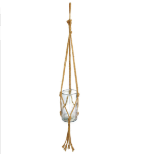 Pendant en corde avec pot en verre 12 diam x h24cm Hauteur totale avec corde 115cm - Beige, Fibre végétale