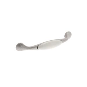Poignée pour meubles en zamac et porcelaine Entraxe 128mm Vieil argent rayé - Gris / argent, Zamak