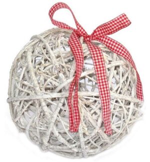 Boule en fibre naturelle avec ruban diamètre 20 cm lot de 4 - Blanc