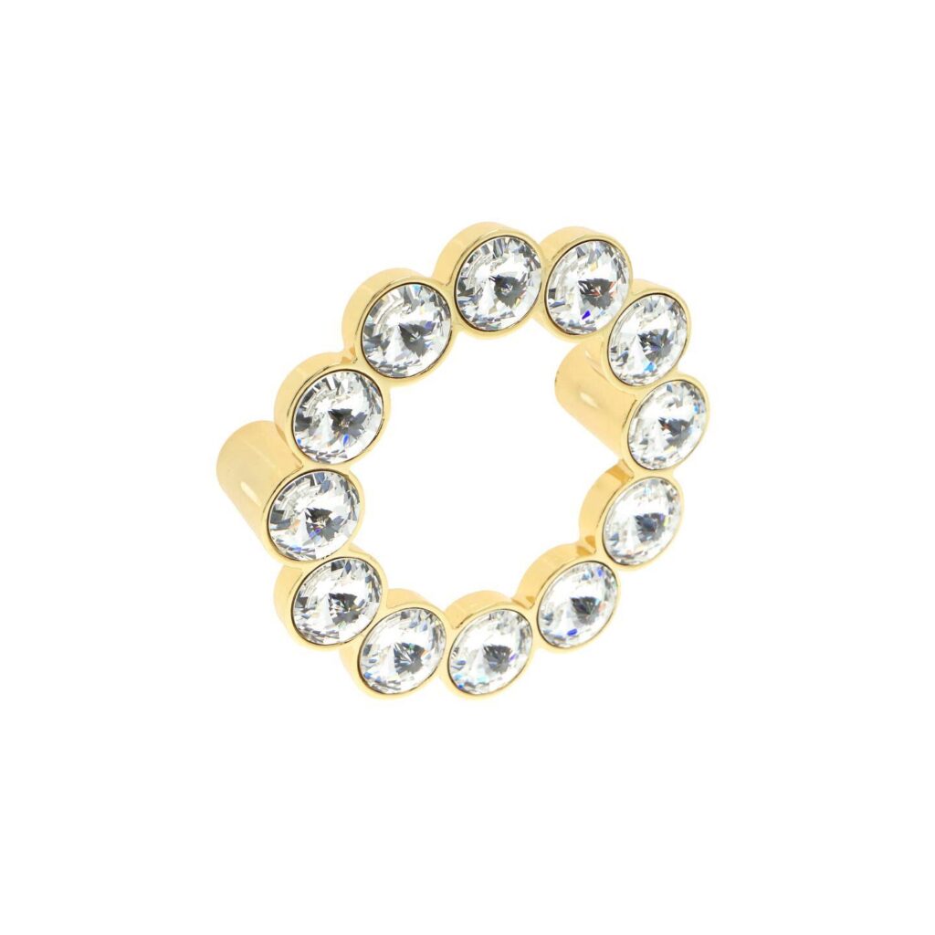 Bouton pour meubles en zamac et cristal Entraxe 64mm plaqué or Lot de 6 - Jaune / doré, Zamak