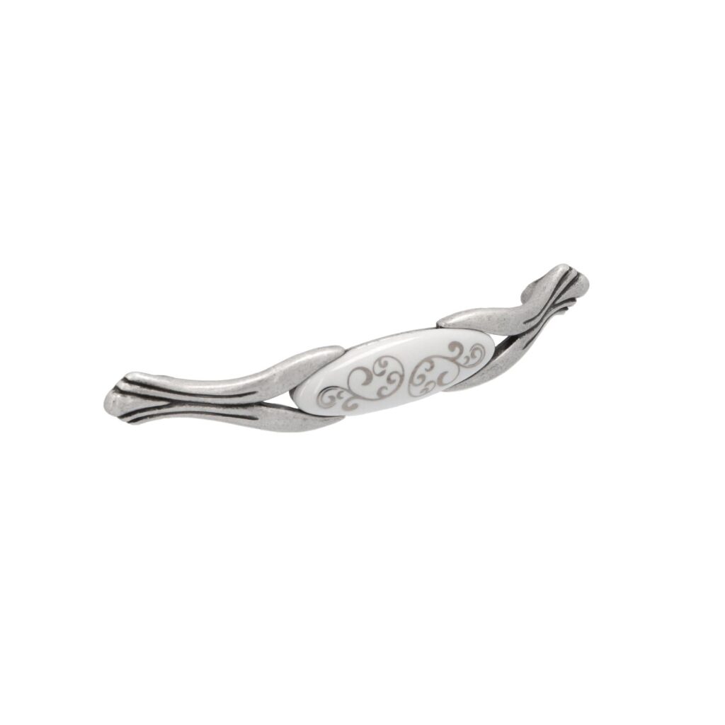 Poignée pour meubles en zamac et Porcelaine Entraxe 128mm Vieil argent brillant - Gris / argent, Zamak