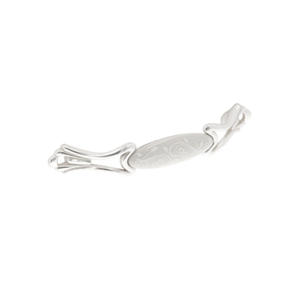 Poignée pour meubles en zamac et Porcelaine Entraxe 128mm Venise argenté - Blanc, Zamak