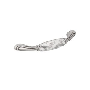 Poignée pour meubles en zamac et Porcelaine Entraxe 96mm Vieil argent brillant - Gris / argent, Zamak