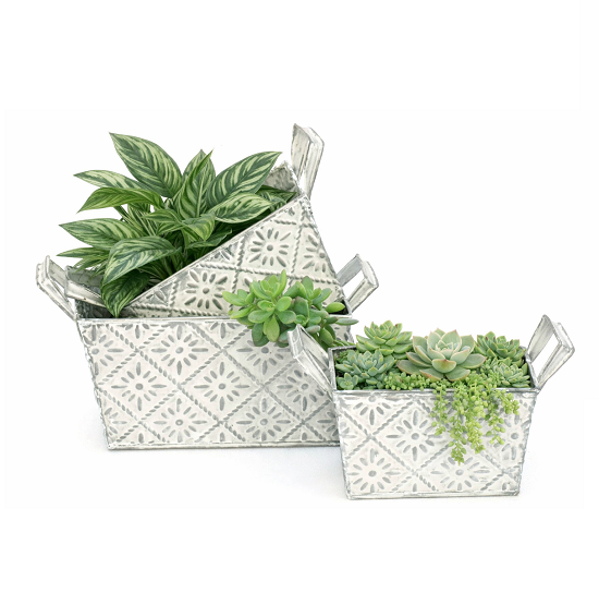 3 jardinières métal blanc 12,3x9 x h8cm plus 15x11 x h9cm plus 18x13,5 x h10cm lot de 2 - Afbeelding 2