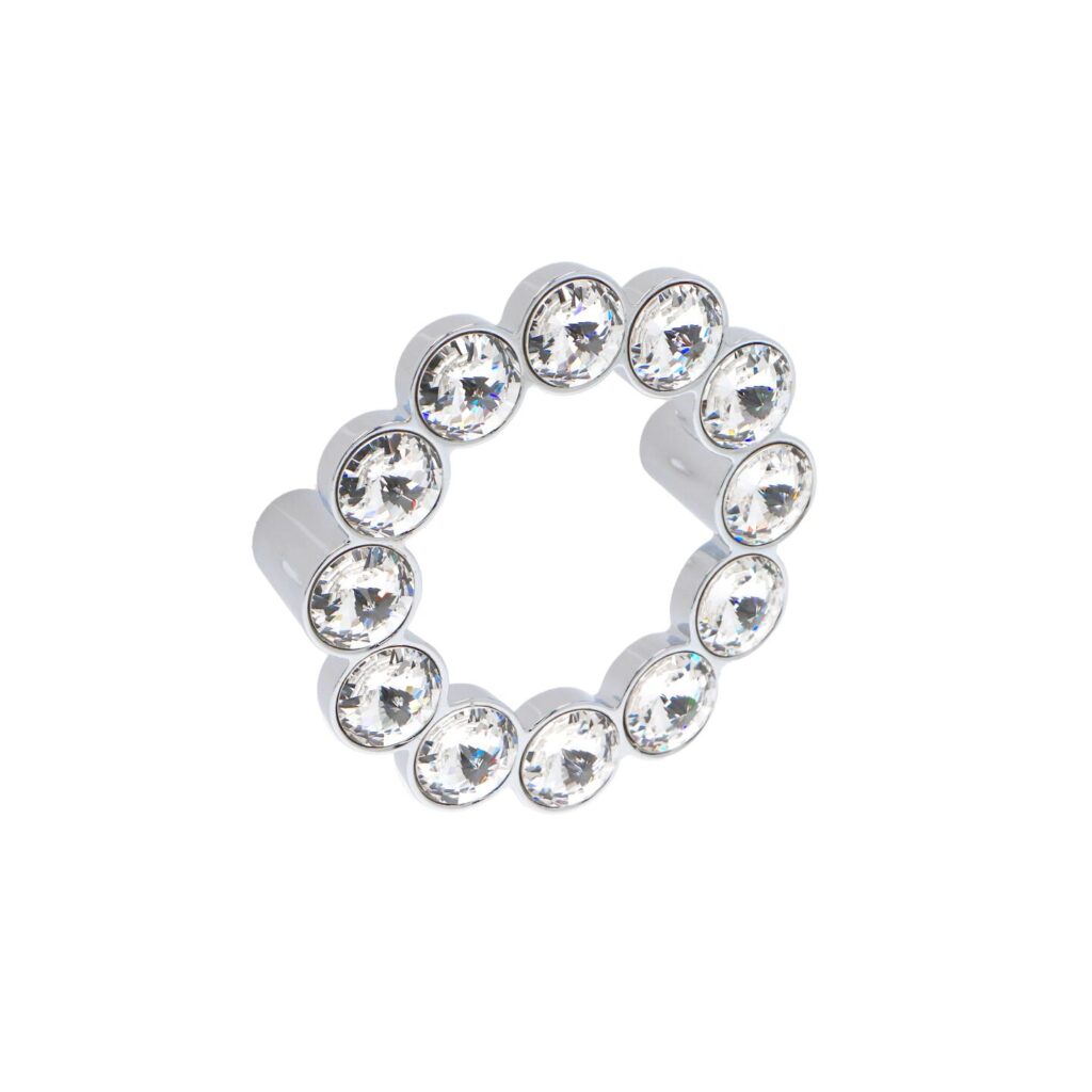 Bouton pour meubles en zamac et cristal Entraxe 64mm chrome poli Lot de 25 - Gris / argent, Zamak