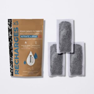 Recharge pour carafe filtrante PFAS ou nitrates Charbon actif lot 3 filtres - Noir