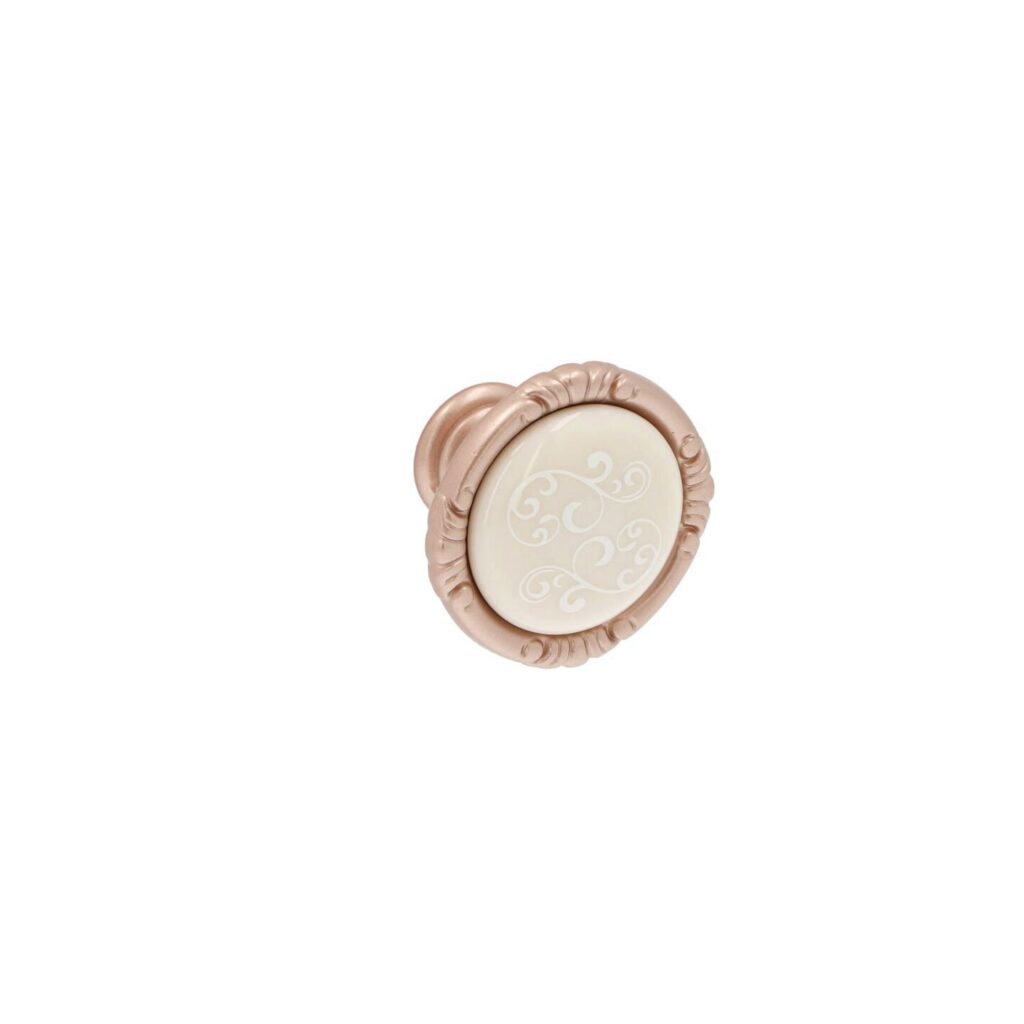 Bouton pour meubles en zamac et Porcelaine Diamètre 38mm Or mat rose - Zamak