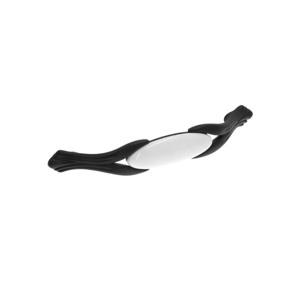 Poignée pour meubles en zamac et Porcelaine Entraxe 128mm Vernis noir mat - Zamak