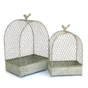 Lot de 2 jardinières cages en métal gris 20x13 x h27-32cm et  25x18 x h34-38cm - Gris / argent, Fer