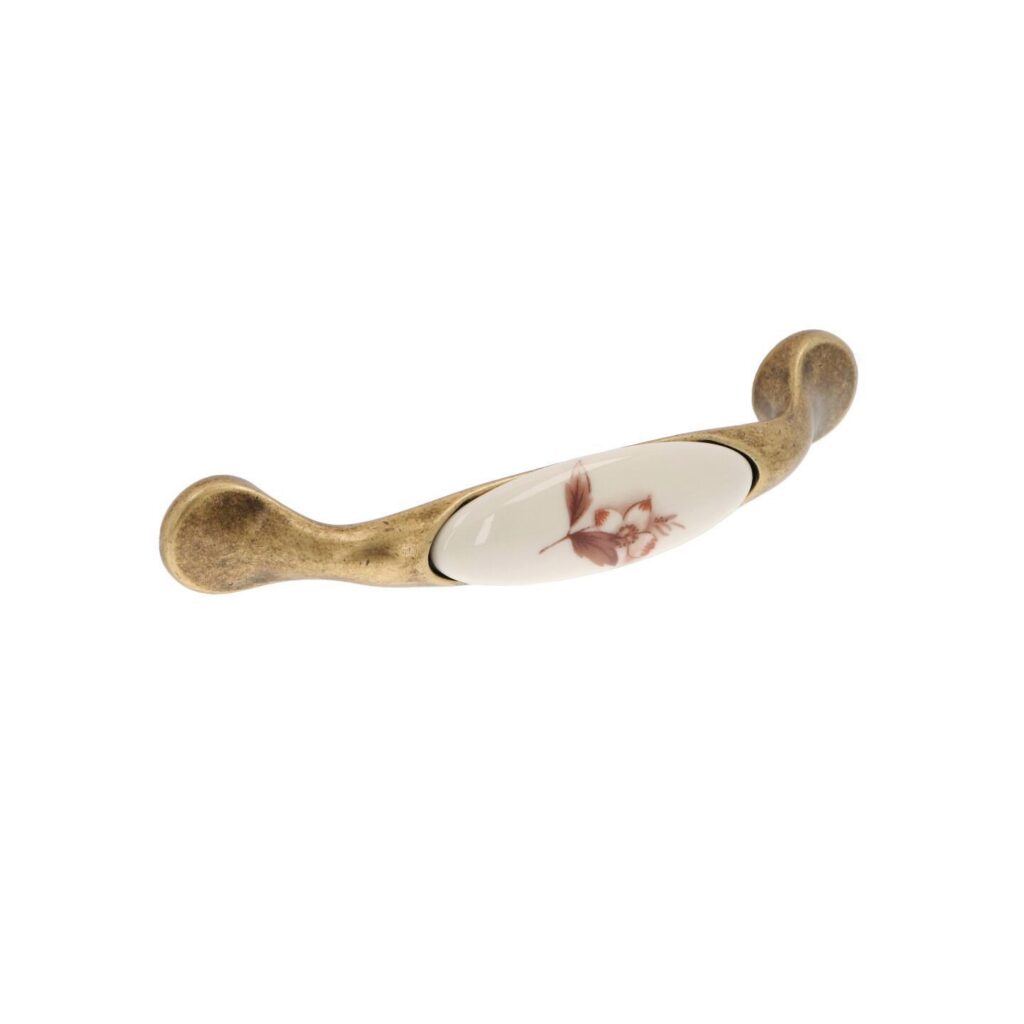 Poignée pour meubles en zamac et porcelaine Entraxe 96mm Florence antique Lot de 25 - Marron, Zamak