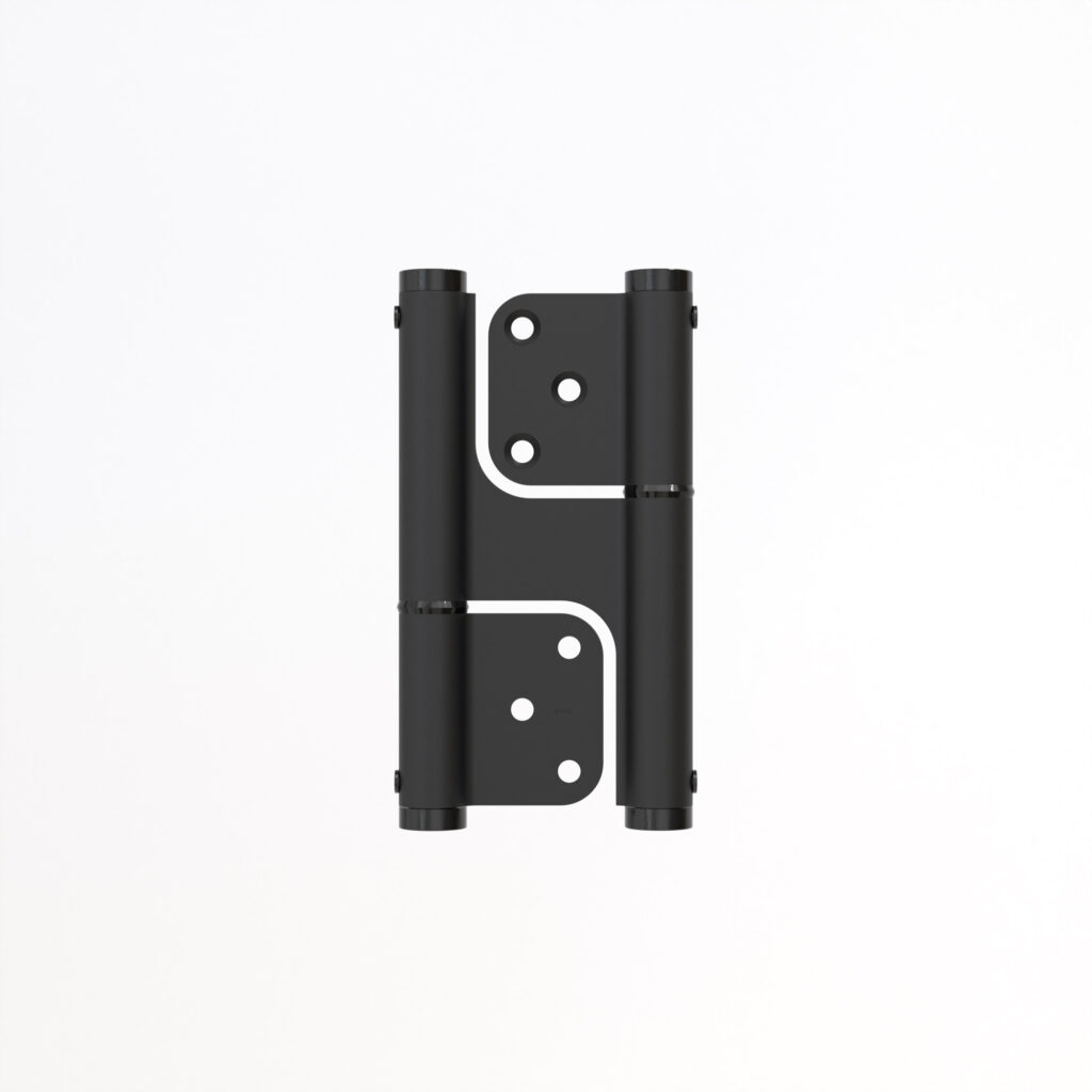 Charnière va et vient à ressort, 120X35 mm, mouvement 180 °, en aluminum Noir, posée totalement en applique, - Aluminium