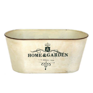 Jardinière ovale en métal peint beige 23x12 x h10cm - Fer