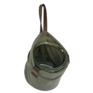 Pot en verre dans un sac en tissu à suspendre 10 x h10cm - Gris / argent, Effet matière / verre
