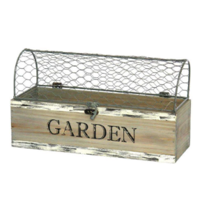 Jardinière en bois peint 33x11,5 x h10/19cm doublure intérieure en plastique- grillage - Beige, Bois et plastique composite