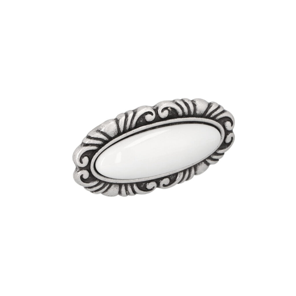Bouton pour meubles en zamac et Porcelaine Entraxe 32mm Vieil argent brillant - Gris / argent, Zamak