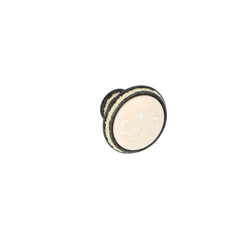 Bouton pour meubles en zamac et Porcelaine Diamètre 35mm Ivoire rustique Lot de 6 - Beige, Zamak