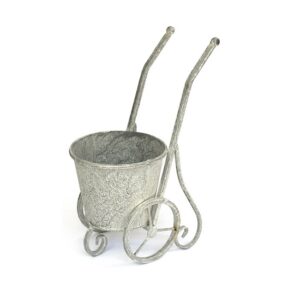 Jardinière chariot en métal gris, 26x14 x h34cm, cube 15 diam x h12,5cm - Gris / argent