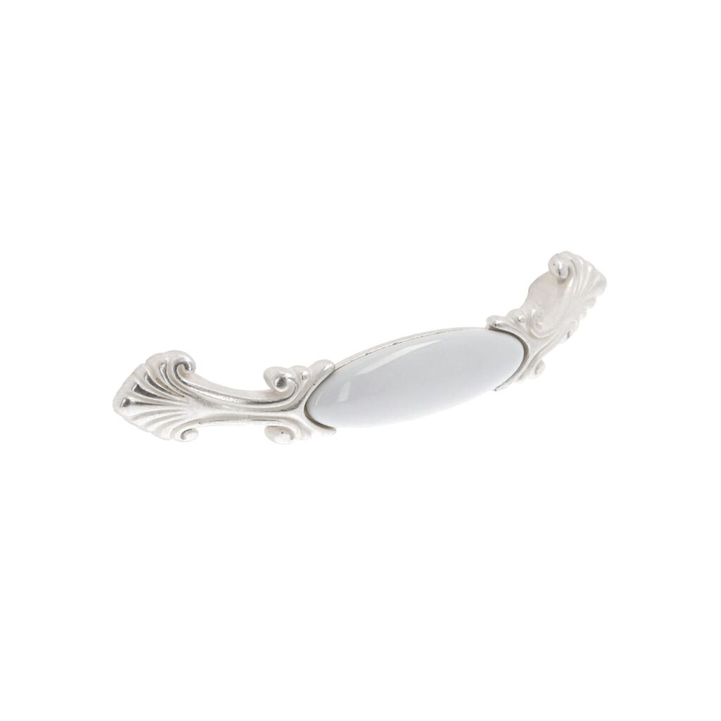 Poignée pour meubles en zamac et Porcelaine Entraxe 96mm Venise argenté Lot de 25 - Blanc, Zamak