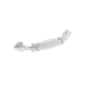 Poignée pour meubles en zamac et Porcelaine Entraxe 96mm Venise argenté – Blanc, Zamak