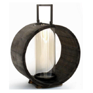 Grande lanterne ronde en bois 34,5x21 x h36,5/46cm - Marron