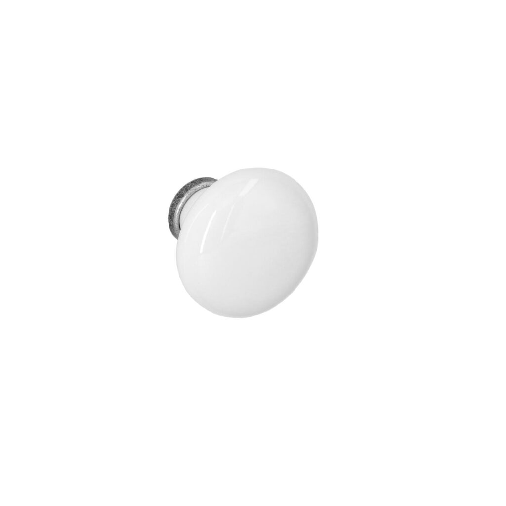 Bouton pour meubles en zamac et Porcelaine Diamètre 35mm Vieil argent rayé Lot de 25 - Gris / argent, Zamak