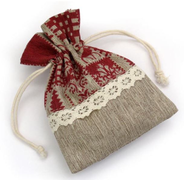 Sac en tissu de Noël 10x13cm Lot de 12 - Rouge, Tela