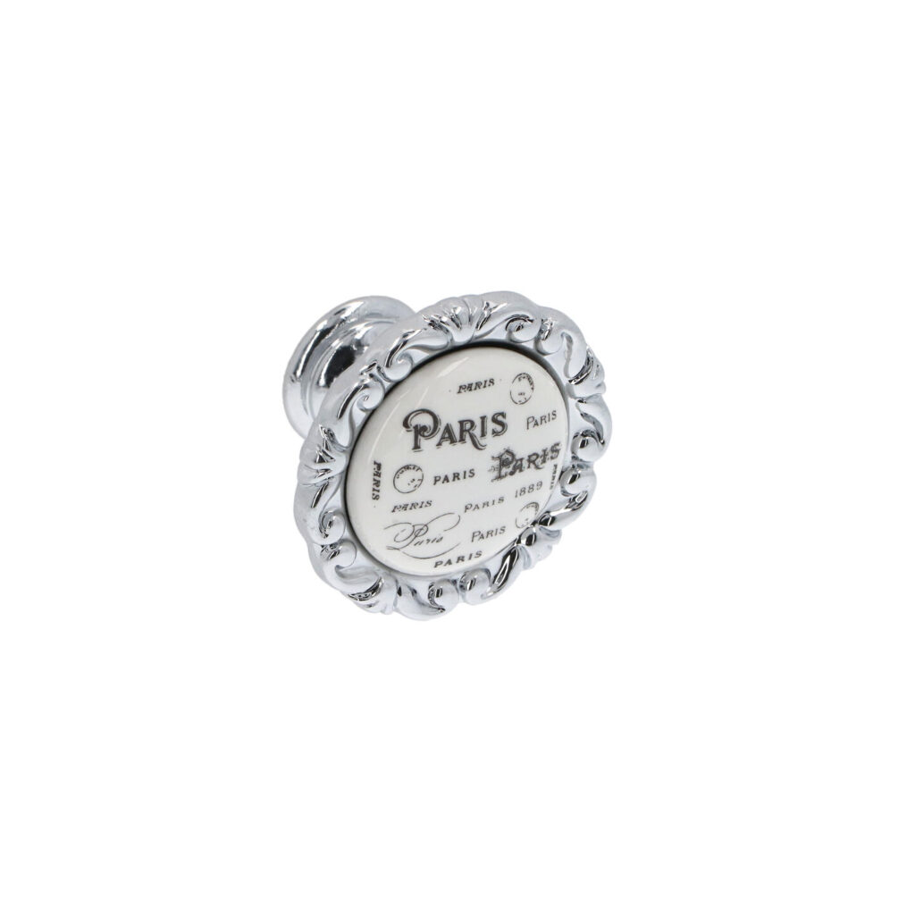 Bouton pour meubles en zamac et Porcelaine Diamètre 39mm chrome poli Lot de 25 - Gris / argent, Zamak