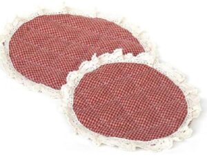 Napperon rond rouge diamétre 21 cm avec dentelle lot de 6 - Coton