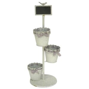 Support 22x20 x h61cm et 3 pots diamètre 12x h11cm en métal gris avec ardoise - Gris / argent