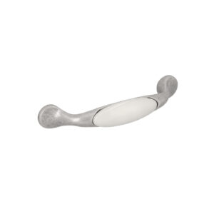 Poignée pour meubles en zamac et porcelaine Entraxe 96mm Vieil argent brossé - Gris / argent, Zamak