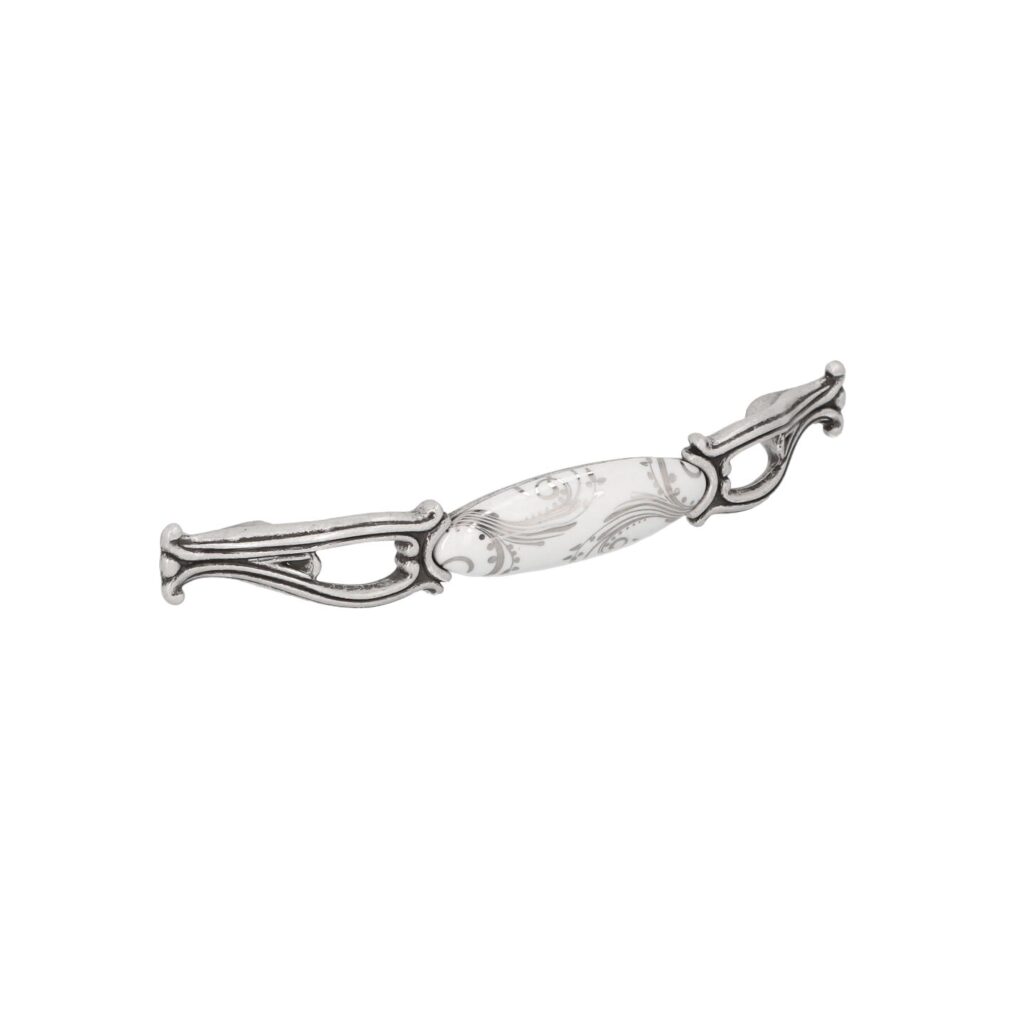 Poignée pour meubles en zamac et Porcelaine Entraxe 128mm Vieil argent brillant - Gris / argent, Zamak