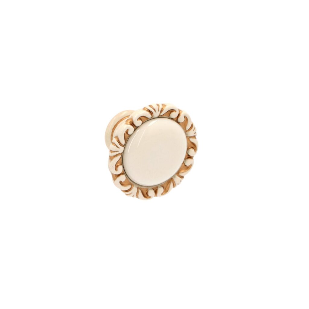 Bouton pour meubles en zamac et Porcelaine Diamètre 39mm Patine royale en or ivoire - Beige, Zamak