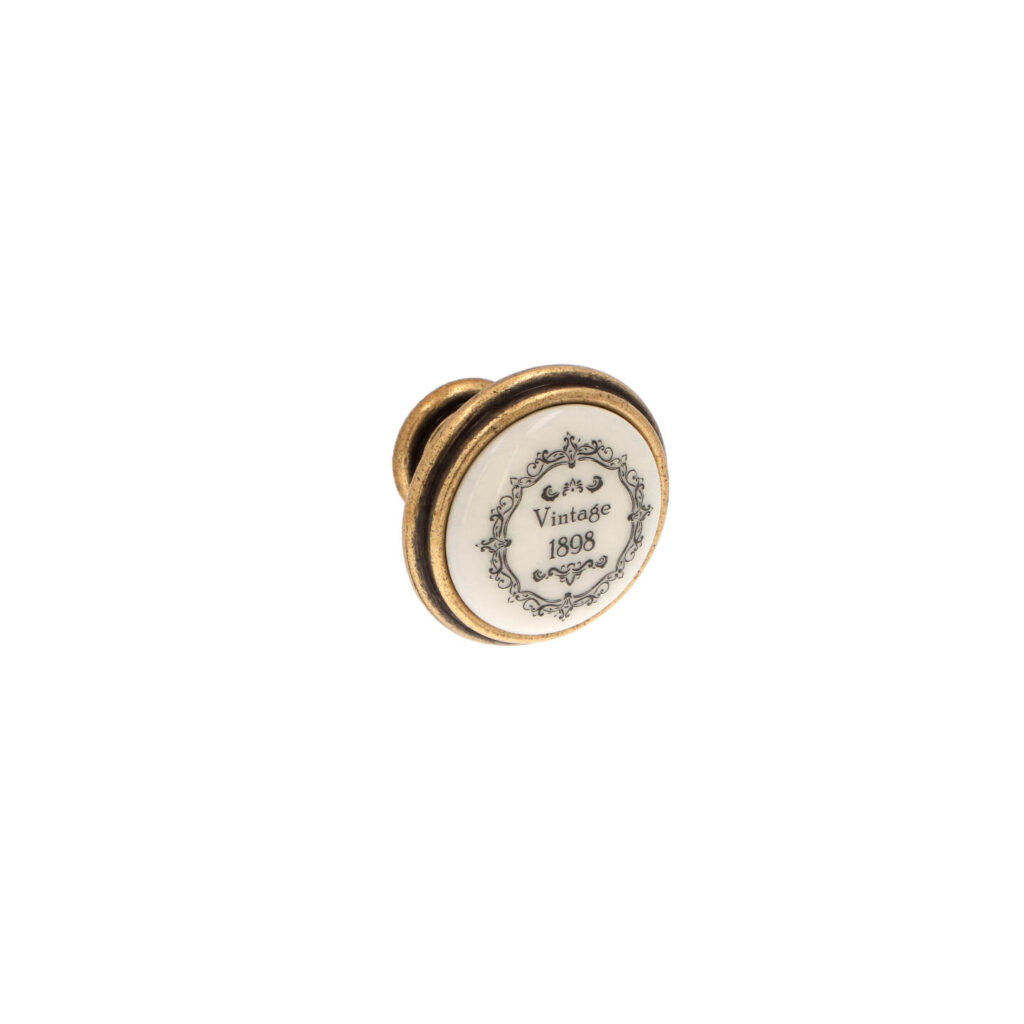 Bouton pour meubles en zamac et Porcelaine Diamètre 35mm Florence antique Lot de 6 - Marron, Zamak