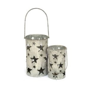2 portes bougies étoiles en métal gris diamètre 10x h16cm et diamètre 12x h20cm - Gris / argent