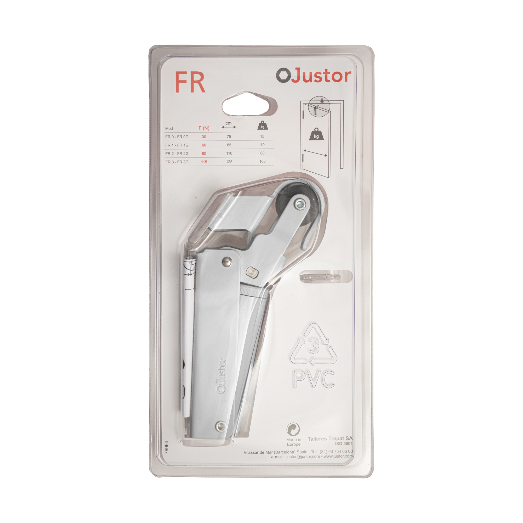 Frein de rétention Réglable force 30 a 60 N aluminium anodisé argent pour porte jusqu’à 40 KG - Gris / argent - imagine 5