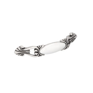 Poignée pour meubles en zamac et Porcelaine Entraxe 96mm Vieil argent brillant Lot de 6 – Gris / argent, Zamak