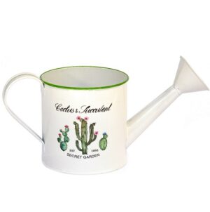 Arrosoir en fer decor Cactus, H 10 cm - Blanc, Métal