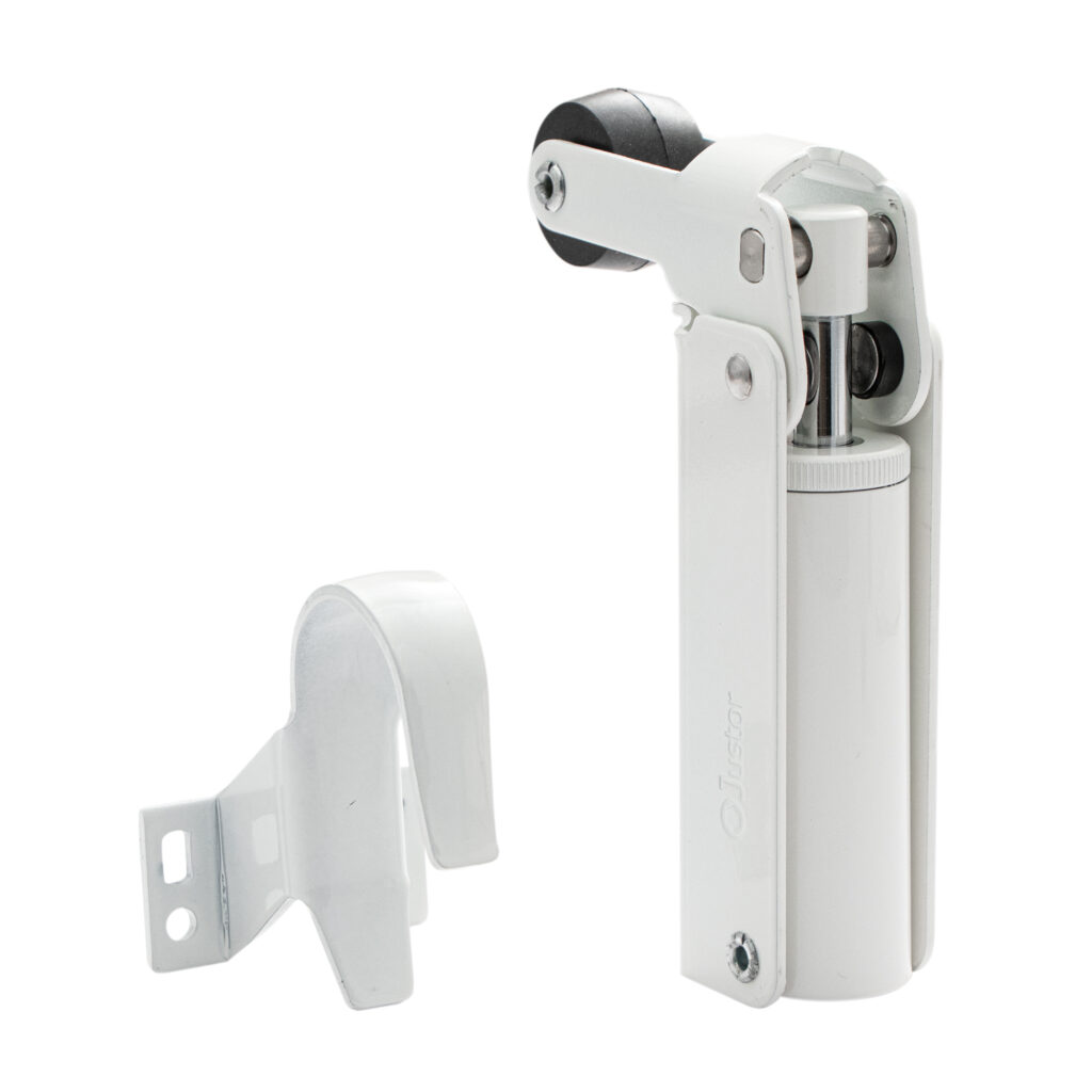 Frein de rétention force 60 N en aluminium anodisé blanc pour porte jusqu’à 40 KG