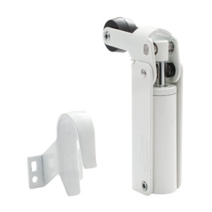 Frein de rétention force 115 N, en aluminium anodisé blanc, pour porte jusqu’à 100 KG.