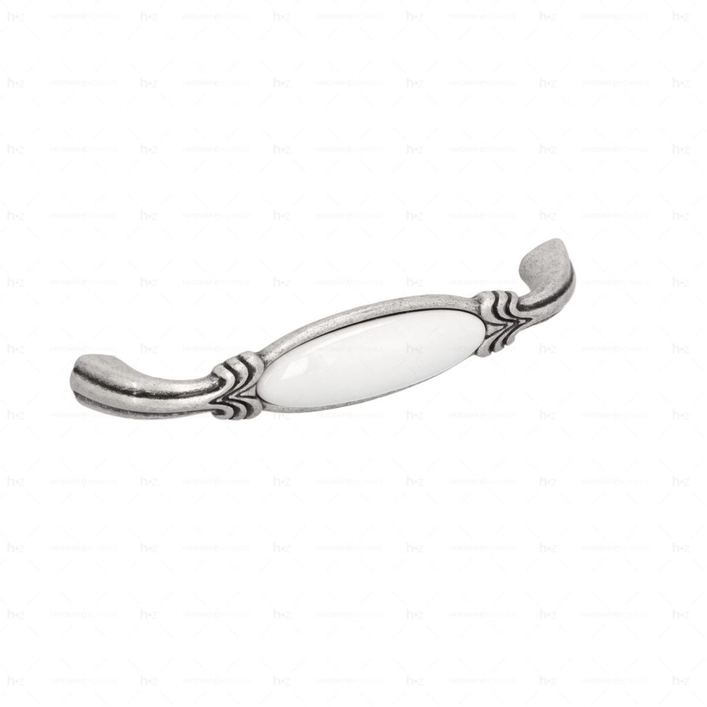 Poignée pour meubles en zamac et Porcelaine Entraxe 128mm Vieil argent brillant - Gris / argent, Zamak