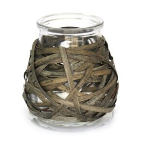 Petit bougeoir en verre et osier, H 18cm - Incolore / transparent, Cristal
